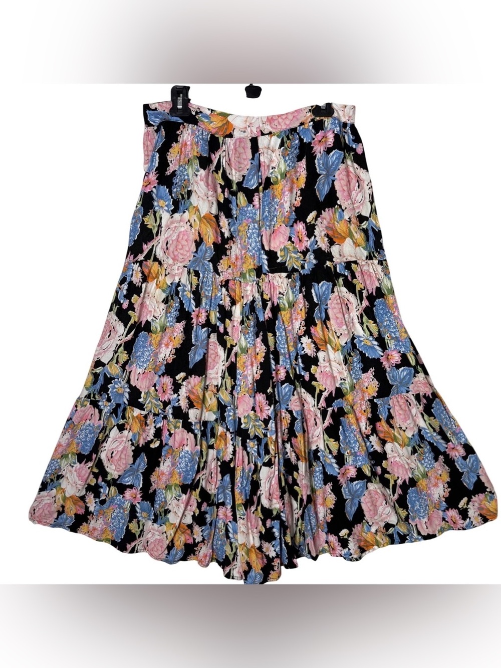 Rachel Zoe Navy/PinkFloral Tiered Bohemian Maxi Skirt M - Picture 2 of 6